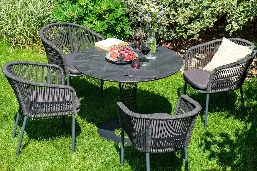 "Диего" обеденная группа на 4 персоны со стульями "Марсель", столешница "серый гранит"