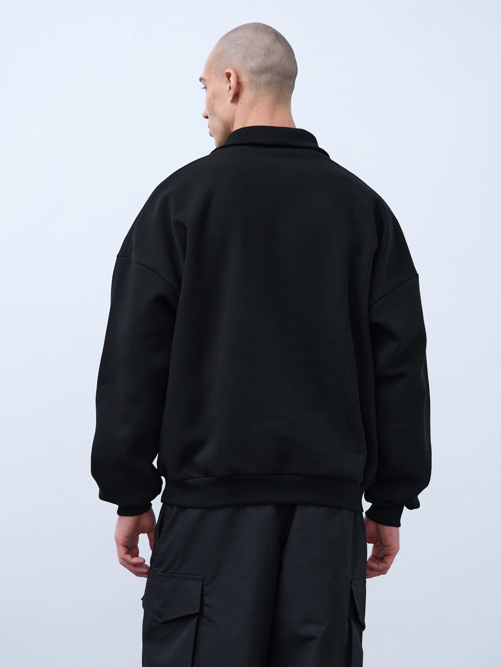 Свитшот с воротником на молнии с начесом (черный)