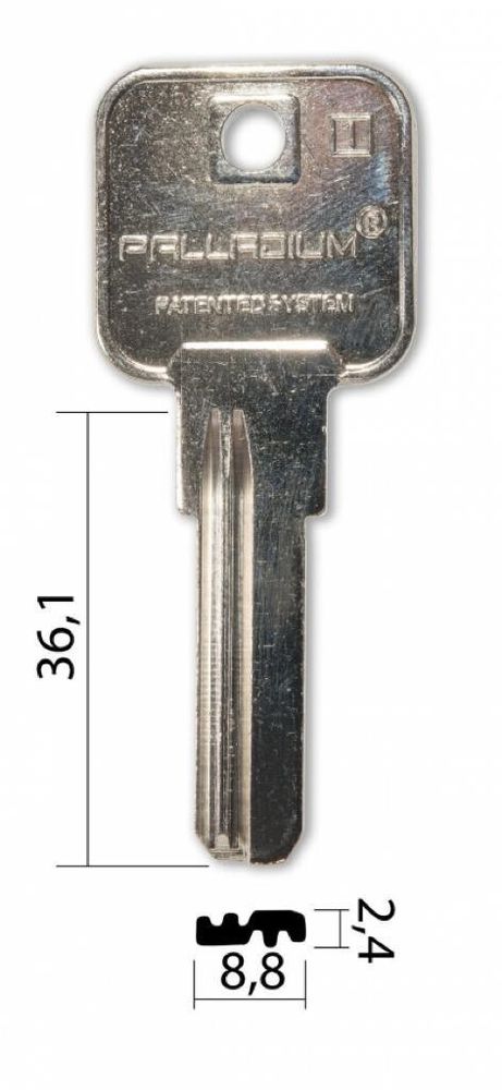 Заготовка вертикального ключа 12655 Palladium  PAL1 2 паза