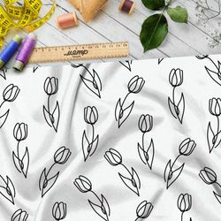 Ткань саржа простые эскизы тюльпанов на бежевом фоне