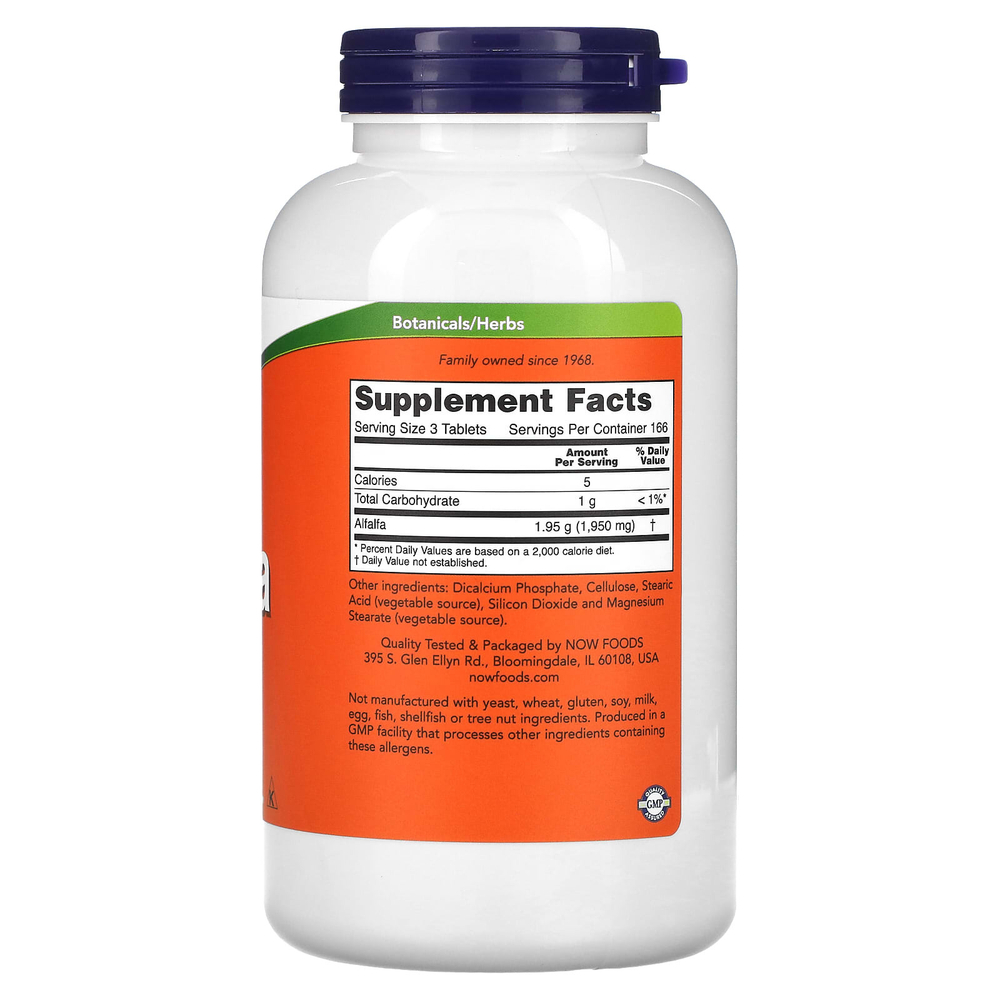NOW Foods, люцерна, 650 мг, 500 таблеток