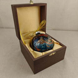 Шар новогодний с круговой росписью Палех "Конек-горбунок" в футляре