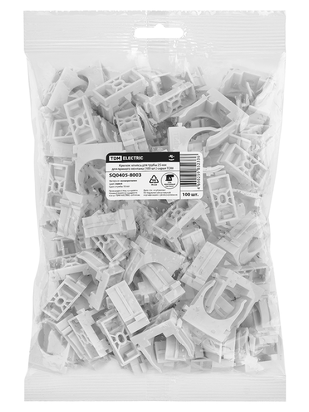 Крепеж-клипса для трубы 25 мм для прямого монтажа (100 шт.) серая TDM