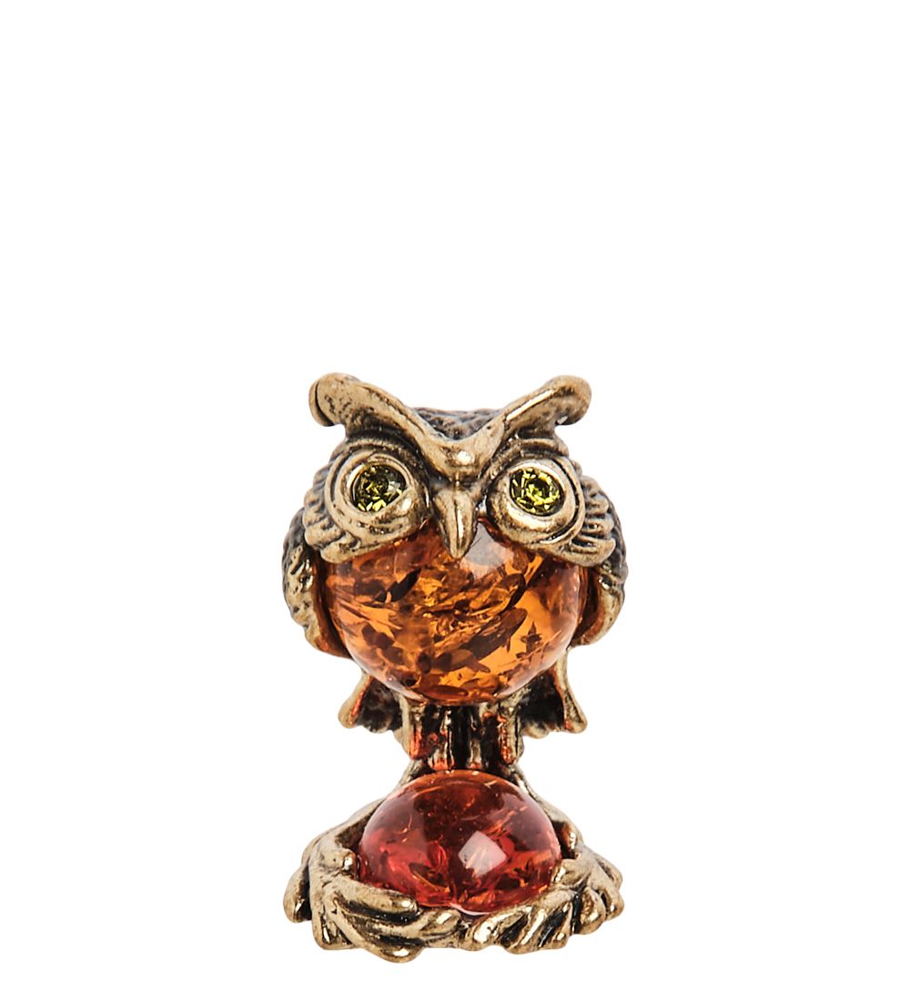 AM- 593 Фигурка «Филин на подставке» мал. (латунь, янтарь)