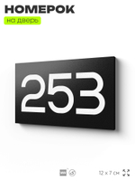 Номер на дверь 253, табличка на дверь для офиса, квартиры, кабинета, аудитории, склада, черная 120х70 мм, Айдентика Технолоджи