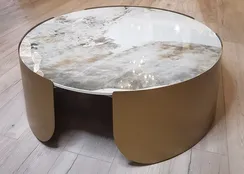 Журнальный столик Stone Antique L, Ø90х30 см, латунь, керамогранит