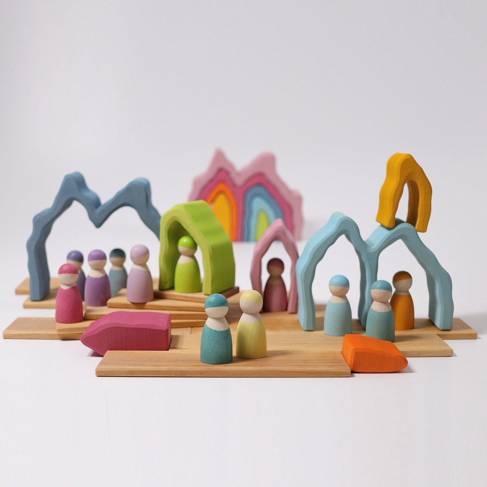 Фантазийная деревянная пирамидка балансир "Пещера голубая", 7 деталей