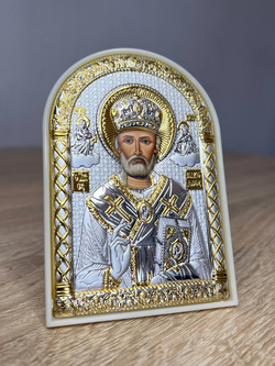 Николай Чудотворец, икона арочная, пластик белый 80х115