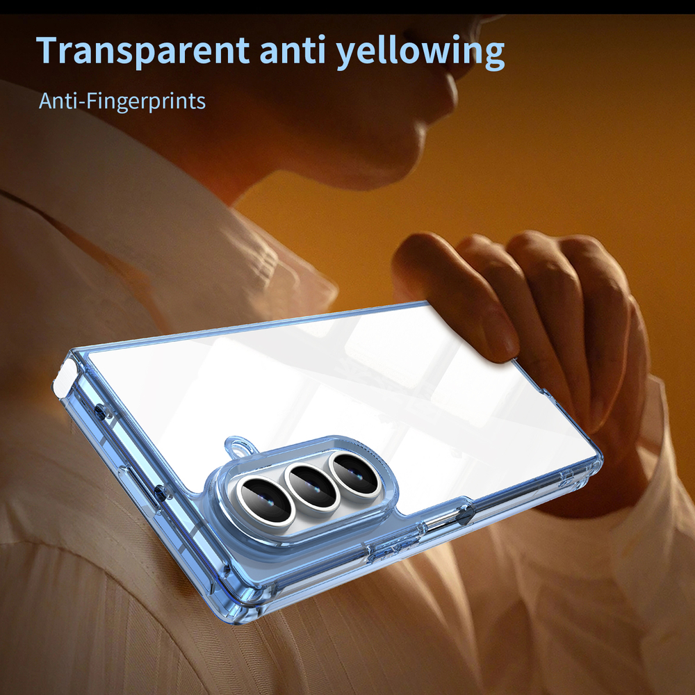 Чехол прозрачный защитный для Samsung Galaxy Fold 7, мягкие усиленные боковые рамки синего цвета