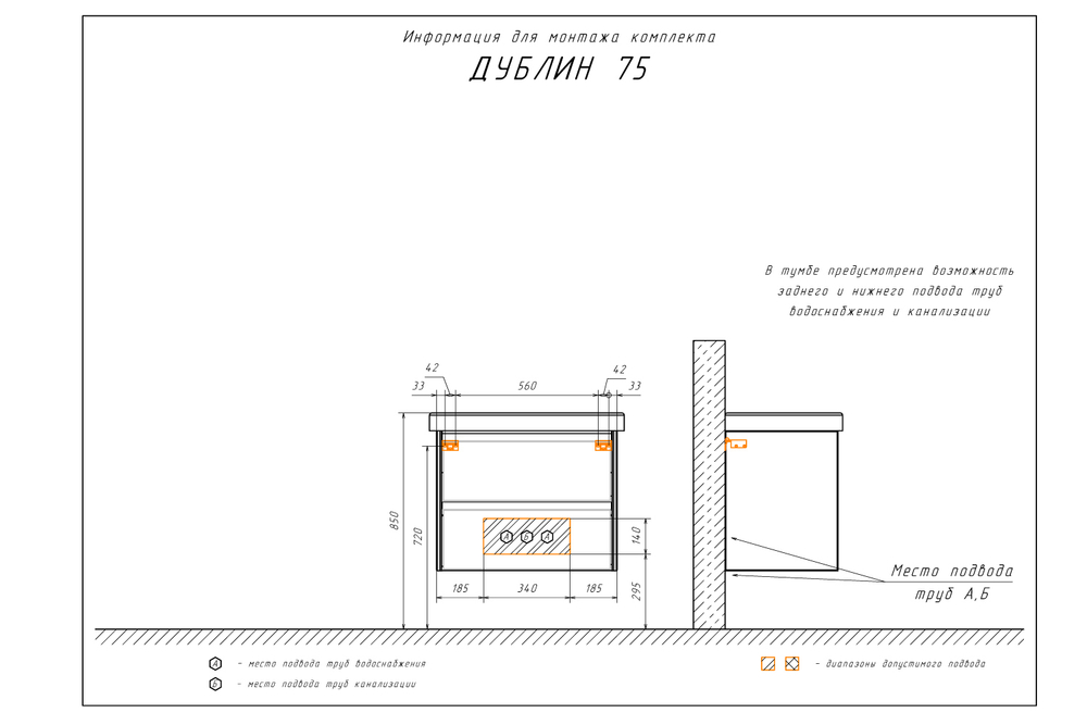 Тумба-умывальник "Дублин-75" белый глянец с раковиной COMFORTY 8057