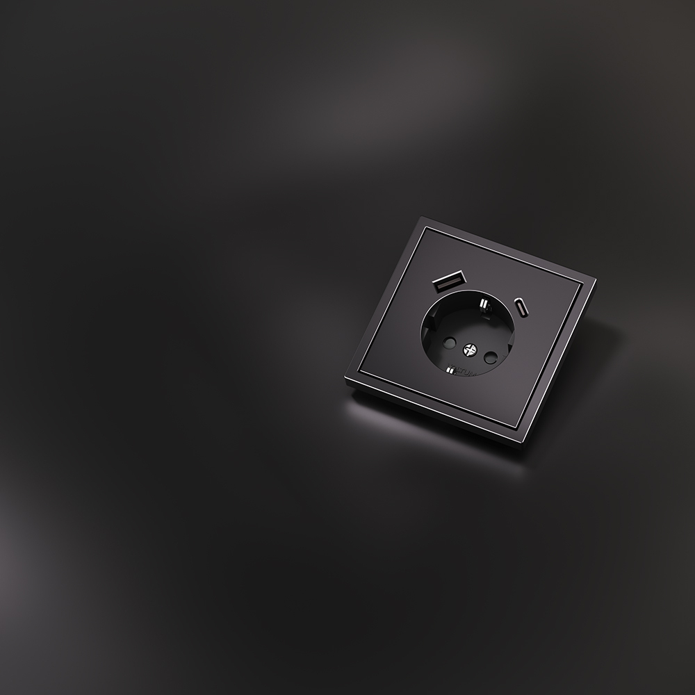 Накладка для розетки с заземлением и защитными шторками, с USB A+C, (антрацит) Voltum S70 Metal VLSM001012