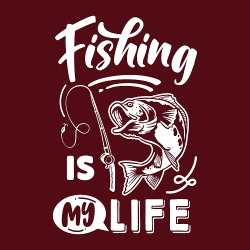 print PewPewCat рыбака Fishing is my life белый для темно-красной футболки