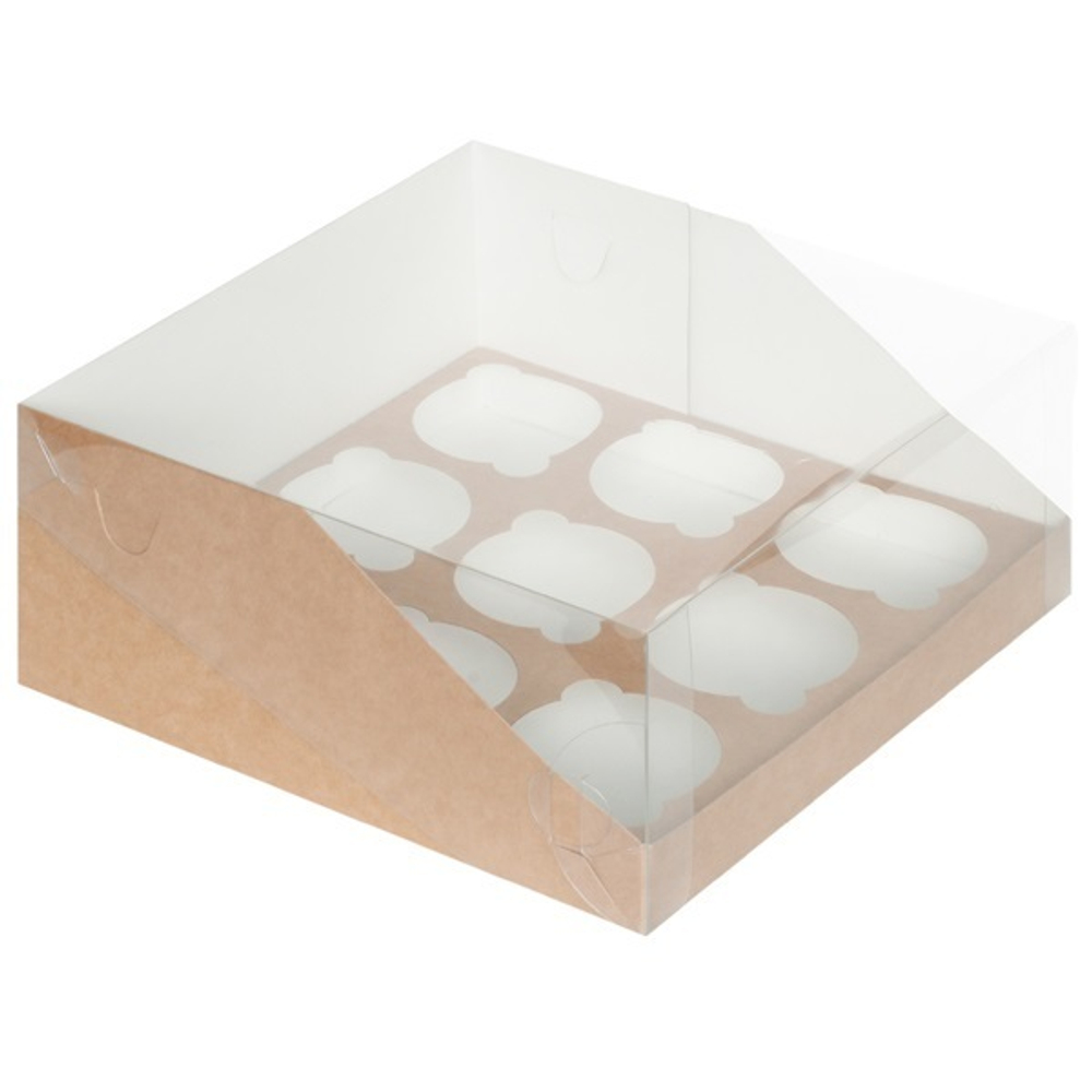 коробка для 9 капкейков КРАФТ с панорамным окном 235х235х110