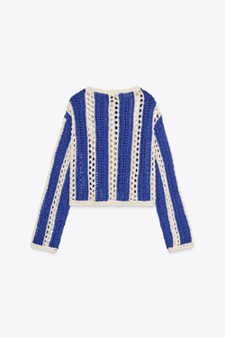 ZARA УКОРОЧЕННЫЙ СВИТЕР ИЗ КРУЖЕВА КРОШЕ, РАЗНОЦВЕТНЫЙ