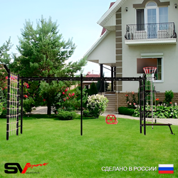 Уличная шведская стенка Sv Sport рукоход х 2 с комплектом турник прямой У54455К (Турник/Брусья/Стойка/Скамья/Со спинкой/Щит баскет/Кронш бокс/Канат/кольца/лестница/Сетка)