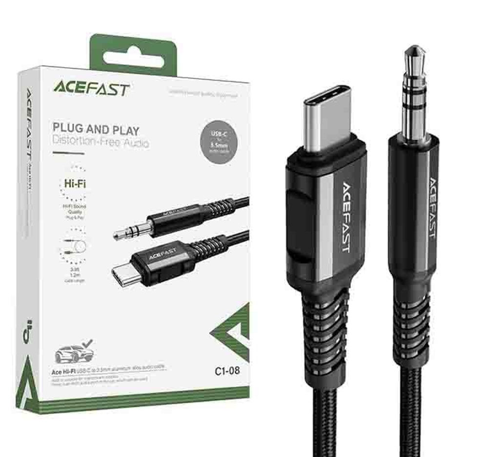 Аудио Адаптер ACEFAST C1-08 Type-C - 3.5mm AUX (черный) 1,2м