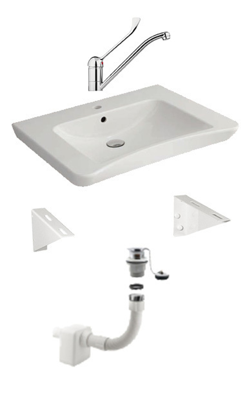 Комплект (Раковина МГН, крепление неподвижное, смеситель, сифон) NOFER H14 белый