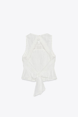 ZARA ТОП ИЗ КРУЖЕВА КРОШЕ С ОТКРЫТОЙ СПИНОЙ, БЕЛЫЙ