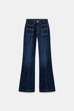 ZARA ДЖИНСЫ Z1975 BOOTCUT С ВЫСОКОЙ ПОСАДКОЙ И ОТСТРОЧКОЙ, СИНИЙ