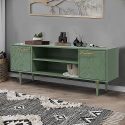 Тумба под ТВ Арт Колор leaves 155см Классик Голд Зеленый нефрит