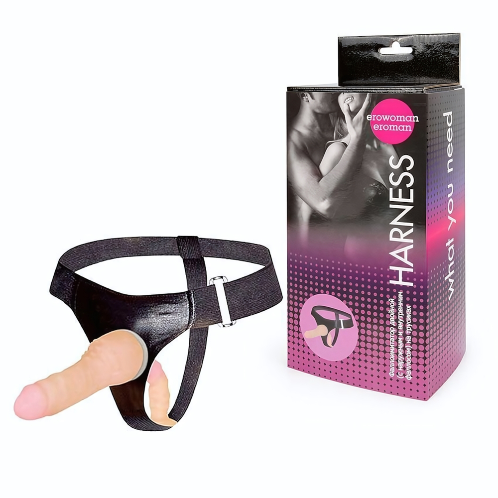 Страпон с вагинальной пробкой - 16,5 см. (Цвет: телесный с черным)