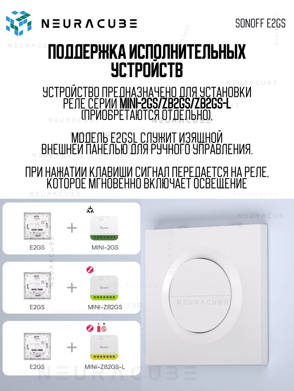 Выключатель для реле SONOFF E2GS (MINI-2GS/ZB2GS/ZB2GS-L)