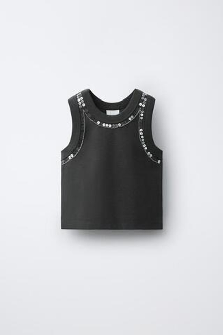 ZARA ТОП С ПАЙЕТКАМИ, АНТРАЦИТОВО-СЕРЫЙ