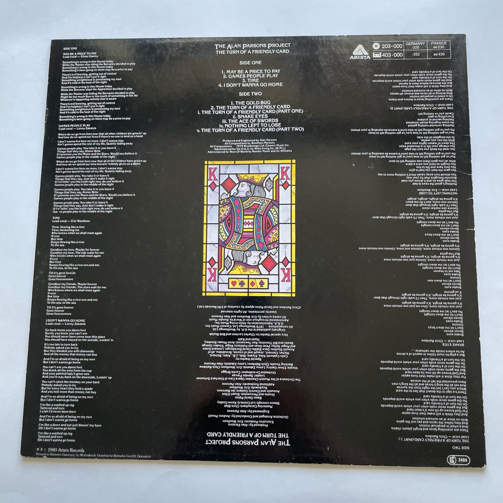Винтажная виниловая пластинка LP The Alan Parsons Project, The Turn Of A Friendly Card (Германия 1981)