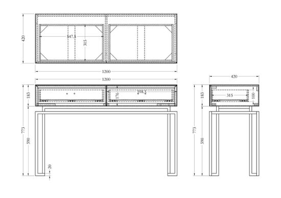 KFG058 Консоль черная 2 ящика  120*42*77см