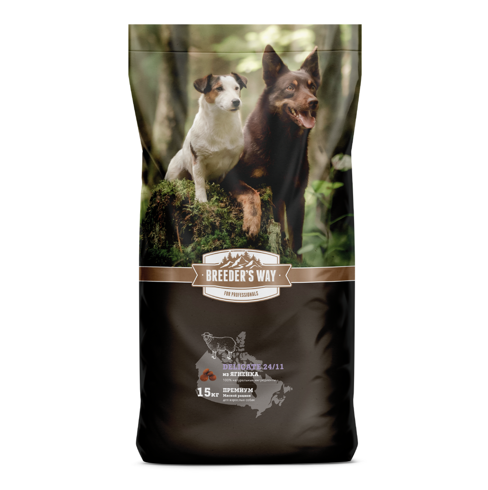 Зоогурман «Breeder&#39;s way» Delicate 24/11 сухой корм для взрослых собак из ягненока 15 кг