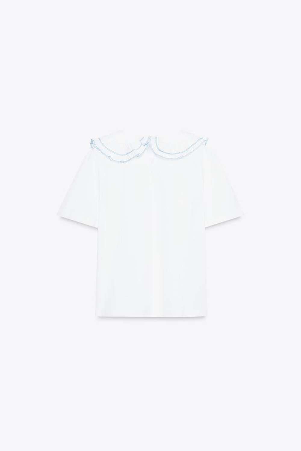 ZARA ФУТБОЛКА С КРУГЛЫМ ВОРОТНИКОМ, БЕЛЫЙ