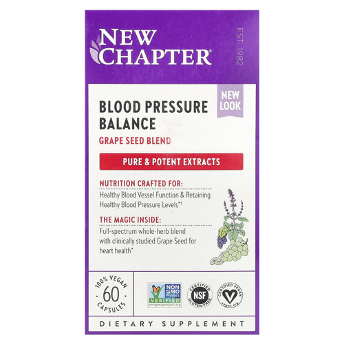 New Chapter, Blood Pressure Balance, смесь виноградных косточек, 60 веганских капсул
