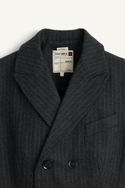 ZARA БЛЕЙЗЕР В МЕЛКУЮ ПОЛОСКУ, ТЕМНО-СЕРЫЙ