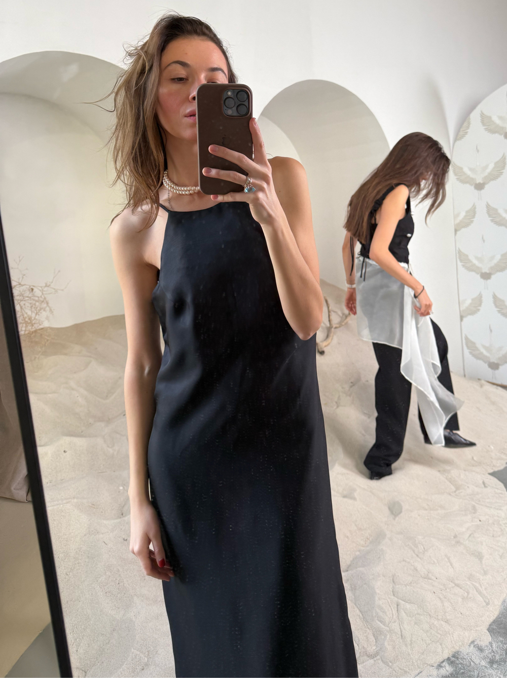 Платье макси черный шёлк