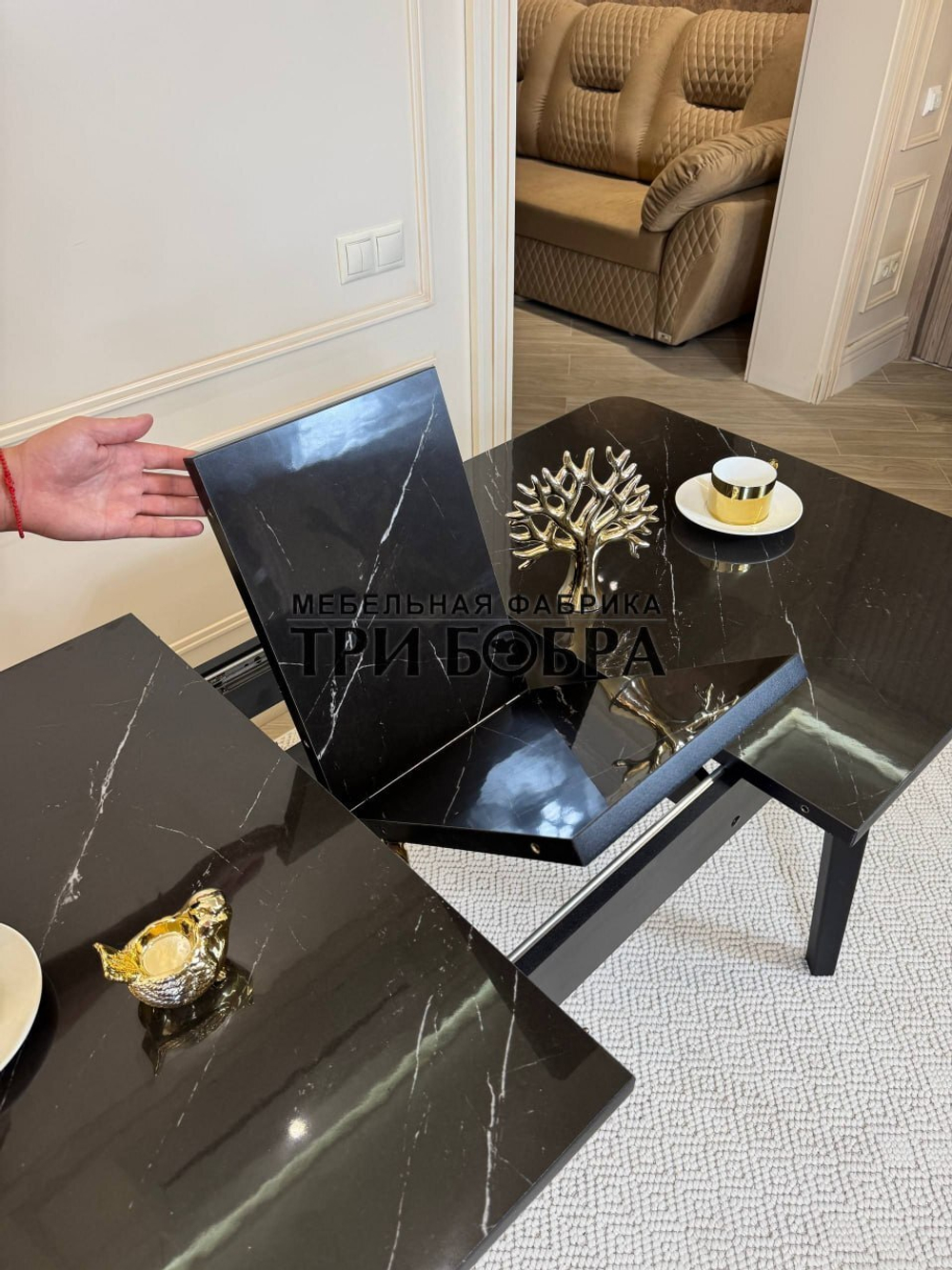 Кухонный раздвижной стол "Модерн", черный мрамор