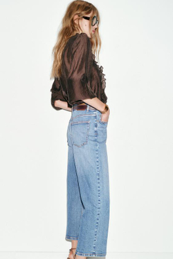 ZARA ДЖИНСЫ Z.10 КЮЛОТЫ С ВЫСОКОЙ ПОСАДКОЙ И РЕМНЕМ, ВЫЦВЕТШИЙ СИНИЙ