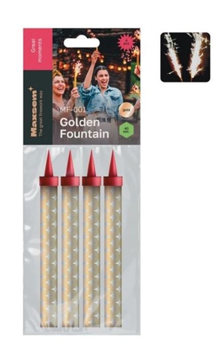 Тортовая свеча "Golden Fountain" MF-001  к-т 4 шт, 12-14,5 см, холодный огонь  (1/45/180)
