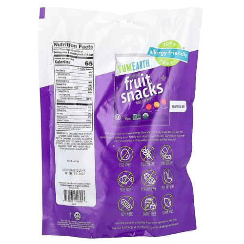 YumEarth, фруктовые снеки без глютена, ассорти любимых вкусов, 10 упаковок по 19,8 г (0,7 унции)