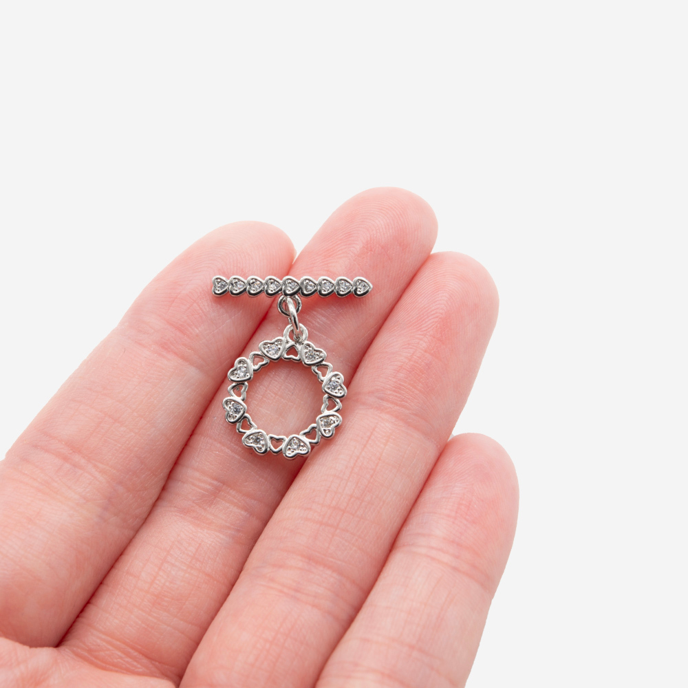 Замок тогл "Lovely", 14мм, фианиты, родирование