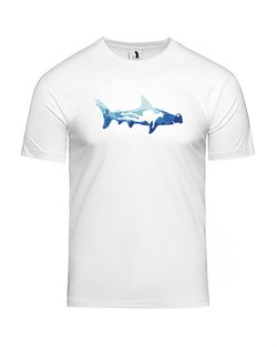Футболка с акулой-молотом и водолазом мужская белая
