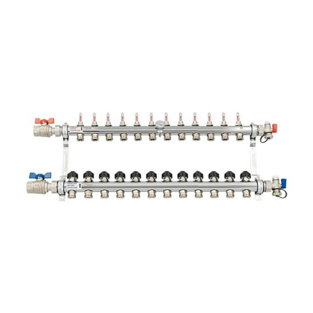 Коллекторная группа для теплого пола РЕХАУ HKV-D - 1" на 12 контура 3/4"EK (нерж. сталь)