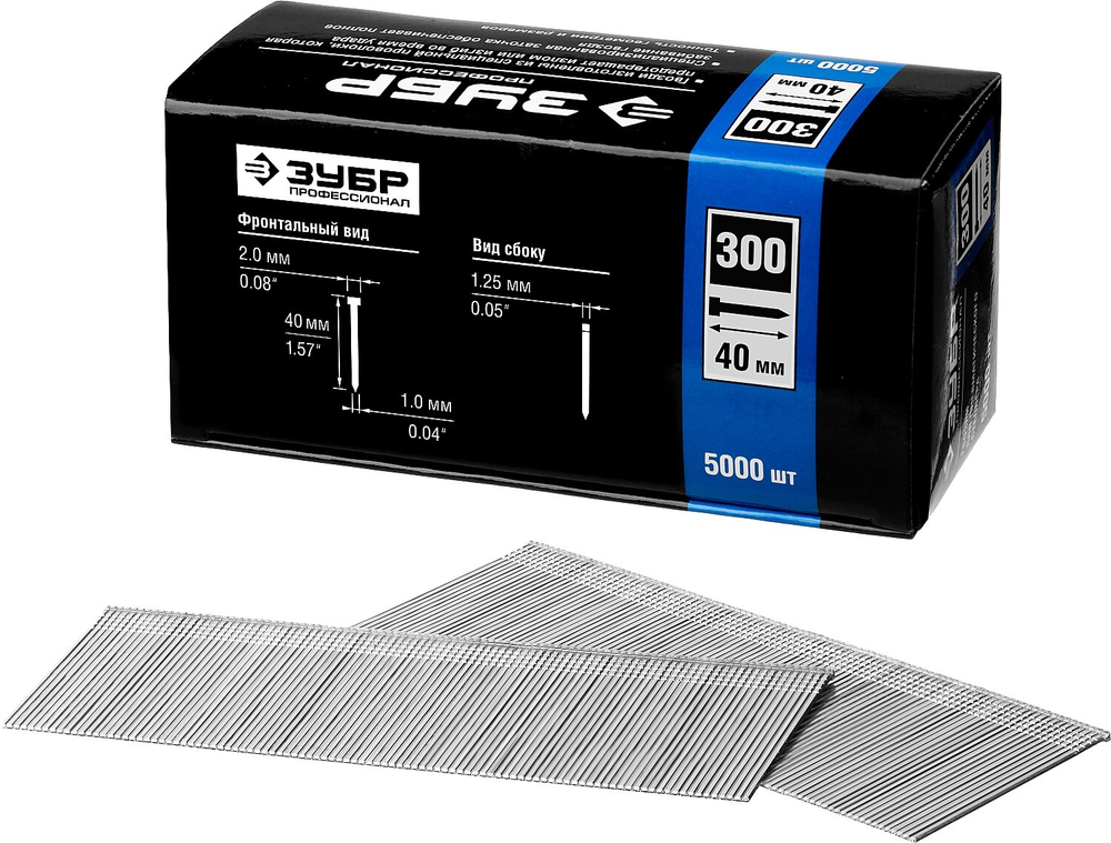 ЗУБР тип 18GA (47/300/F) 40 мм, 5000 шт, гвозди для нейлера, Профессионал (31830-40)