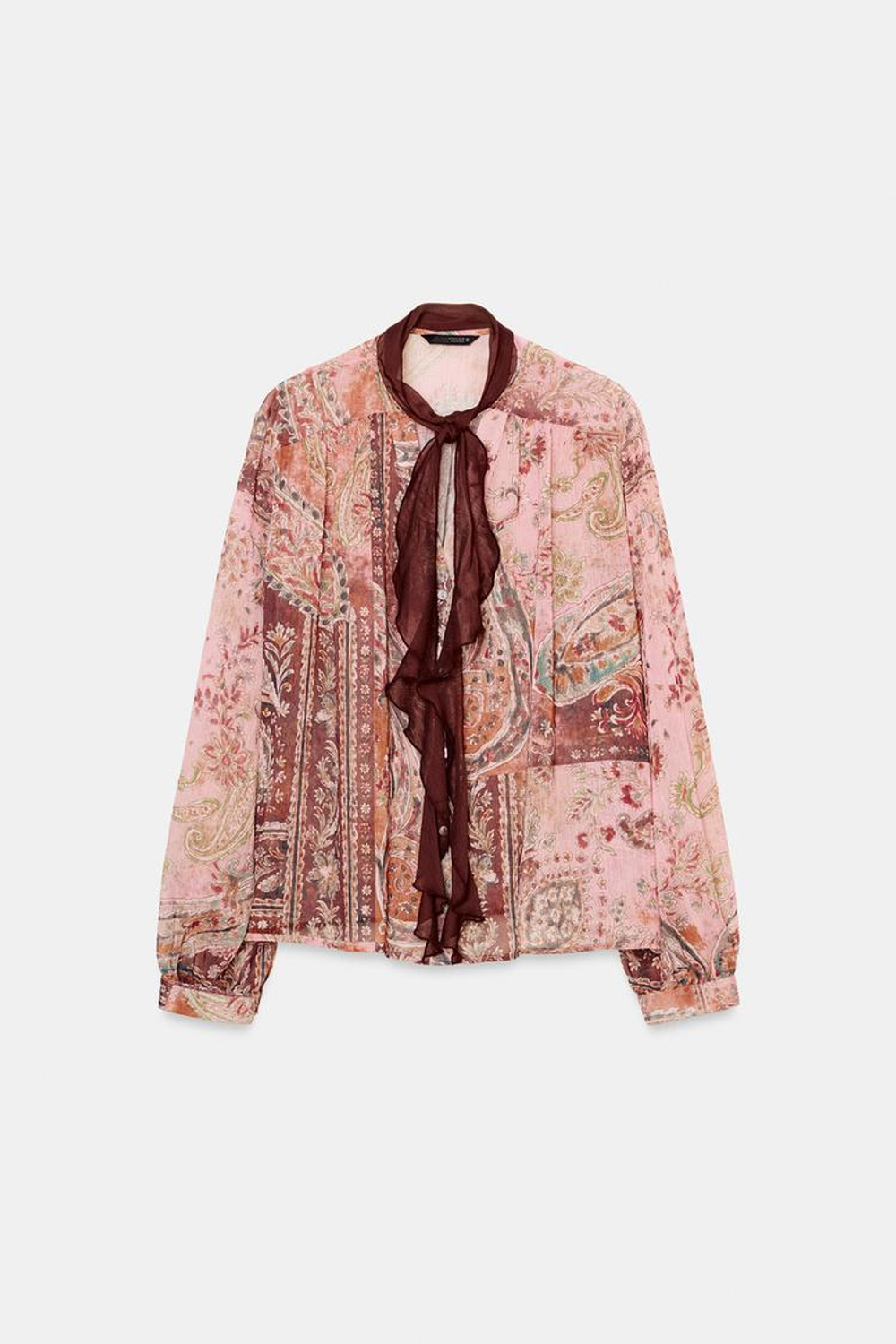 ZARA БЛУЗА С ПРИНТОМ И БАНТОМ, РАЗНОЦВЕТНЫЙ