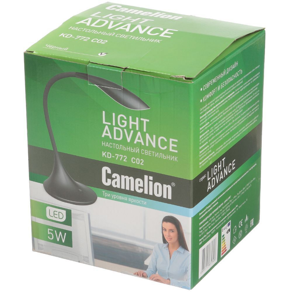 Светильник настольный сенсорное включение, 5 Вт, черный, Camelion, KD-772 C02, 11674