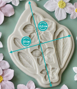 Молд силиконовый для флористики "Цветы вишни и листья" / Форма для лепки мелких цветочков и листьев яблони и вишни / молд для глины, мыла и воска