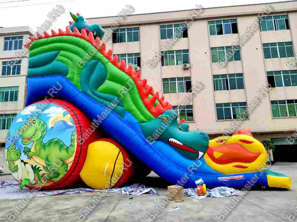 Коммерческий надувной батут-горка "Огненный дракон" 15*7*9 м