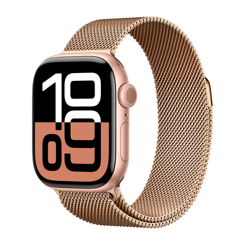 Умные часы Apple Watch Series 10 GPS, 42mm, Rose Gold Aluminium Case with Milanese Loop, Gold