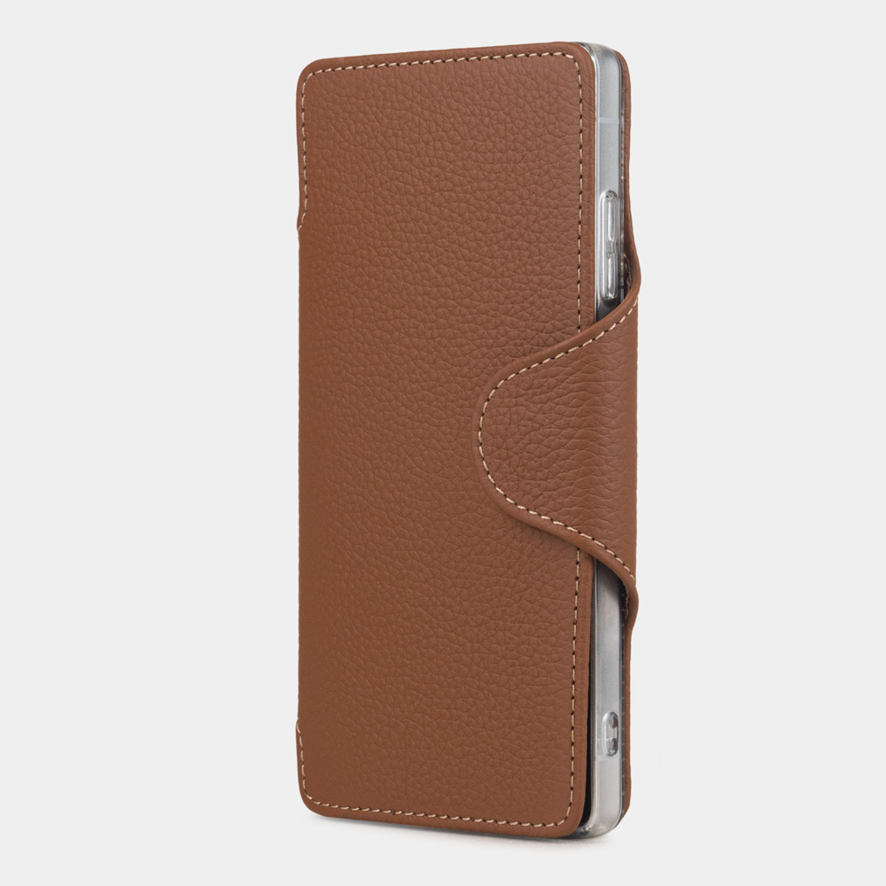 Чехол с картхолдером для Samsung Galaxy S25 Ultra из кожи теленка, цвета карамель