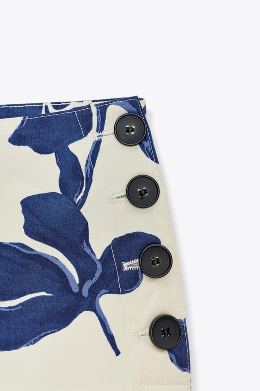 ZARA ЮБКА-МИДИ С ЦВЕТОЧНЫМ ПРИНТОМ ZW COLLECTION, ЭКРЮ/СИНИЙ