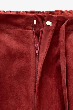 ZARA БРЮКИ ИЗ ЗАМШИ - LIMITED EDITION, БУРГУНДИ